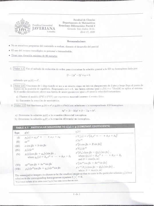 Parcial 2 Ecuaciones Diferenciales 2026-1