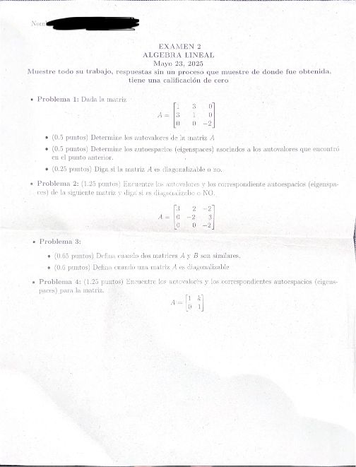 Examen 2 Álgebra Lineal 2025-1